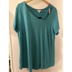 NWT Avenue Blouse Womens Plus size 18W Blue Jade Cutout Neck Short Sleeve